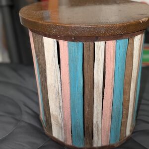 Rustic Multicolor Wooden Saguaro Cactus Accent Stool